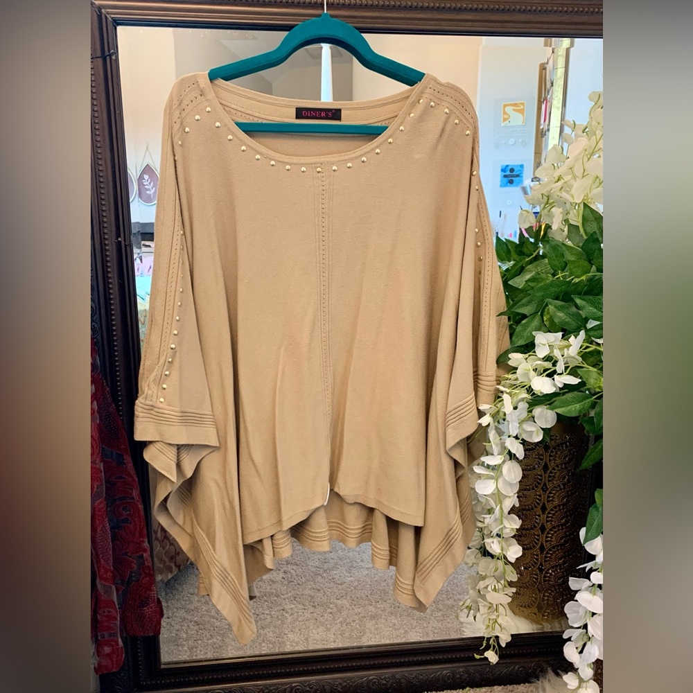 Beige Knit Poncho